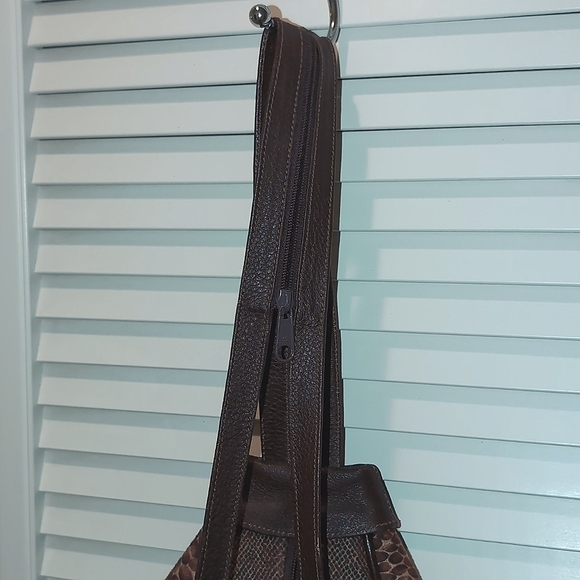 Antigua Leather Trim Backpack Brown Snakeskin Pattern - Picture 5 of 12